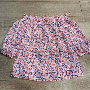 Vineyard Vines Women’s Orange Blue Floral Off the Shoulder Cotton Top Size M